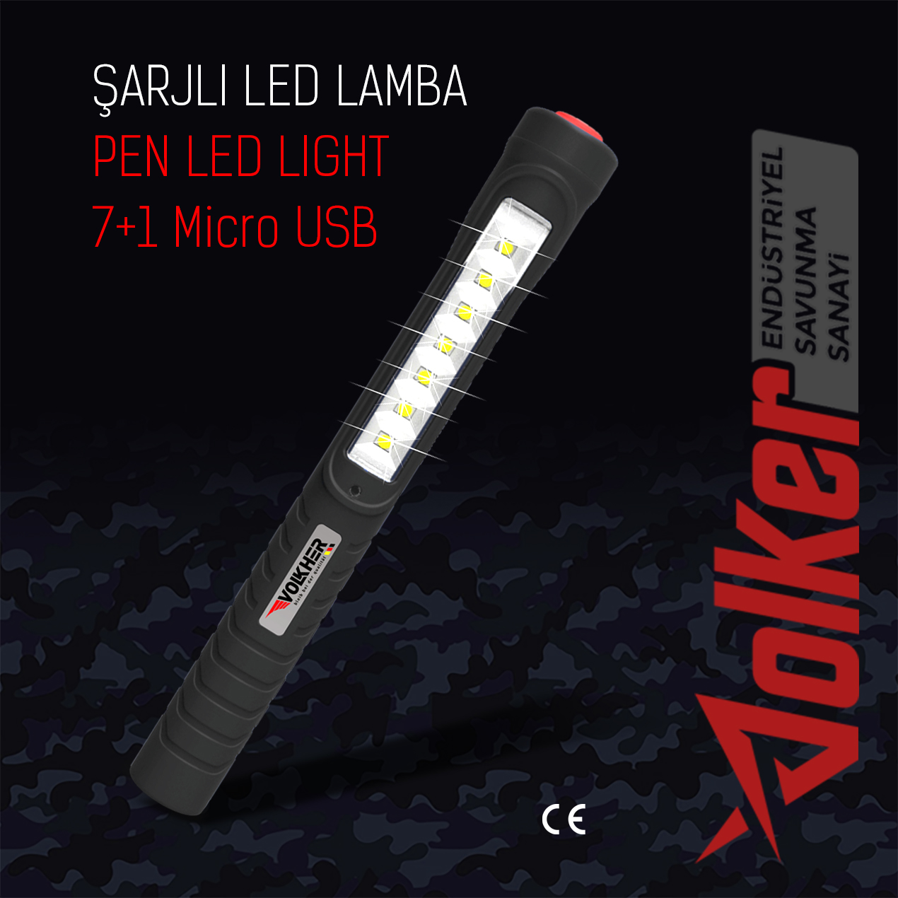 Pen Light LED 7+1 Micro USB Şarjlı Taktiksel Fener
